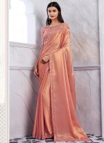 Shimmer Silk Orange Party Wear Embroidery Work Saree